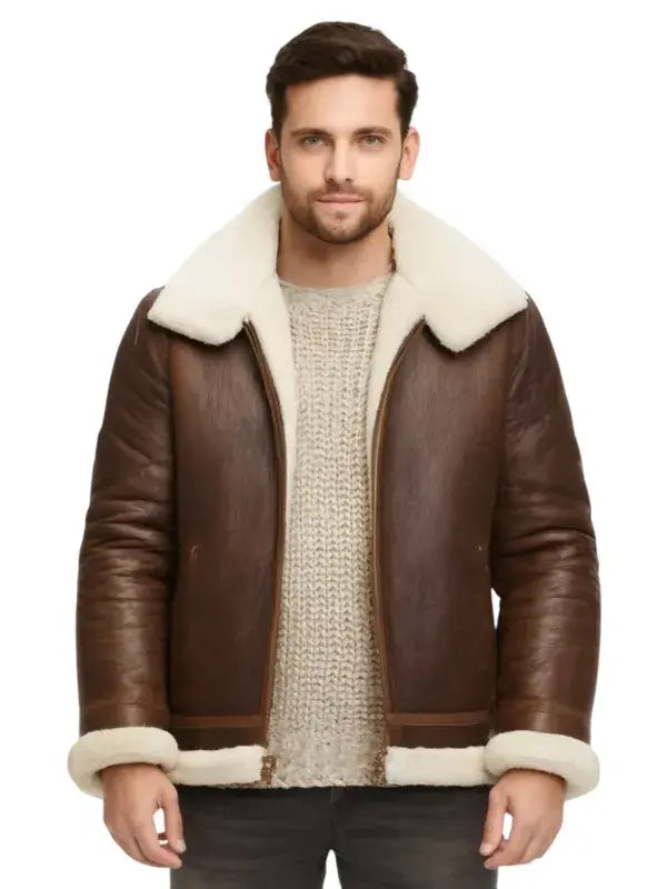 Alex Brown Sheepskin Shearling Aviator Leather Jacket