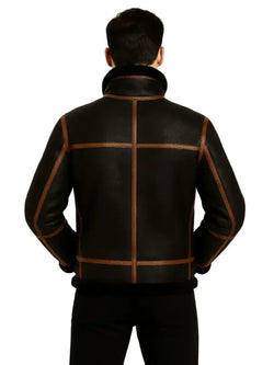 B3 Men’s Sheepskin Black Shearling Jacket View 2