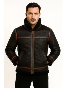B3 Men’s Sheepskin Black Shearling Jacket View 1