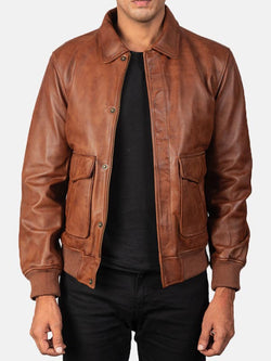 Big Flap Pockets Men’s Leather Bomber Jacket View 4