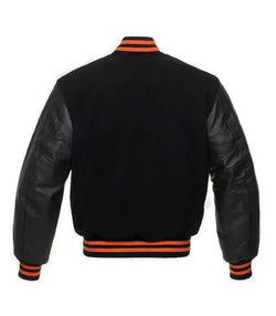 Black And Orange Knit Trim Varsity Jacket View 2