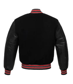 Black With Red Knit Trim Varsity Jacket View 3