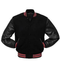 Black With Red Knit Trim Varsity Jacket View 2