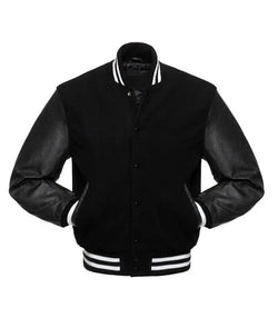 Black With White Knit Trim Varsity Jacket View 2