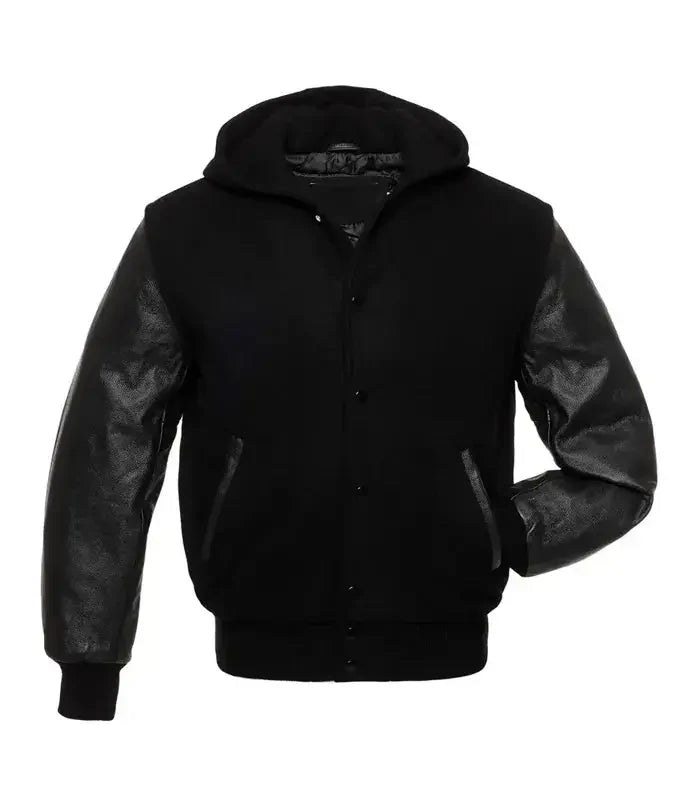 Black Hooded Varsity Jacket