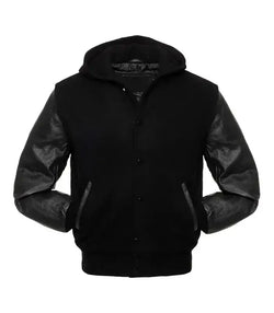 Black Hooded Varsity Jacket View 2