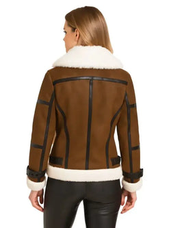 Women’s Asymmetrical Shearling Leather Jacket View 2