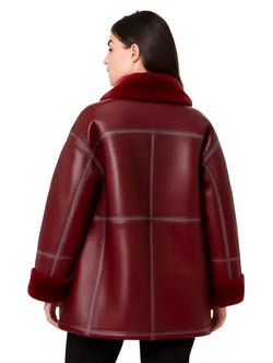 Women's Oversized Leather Shearling Coat View 2