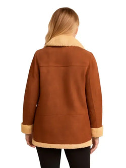 Women Classic Brown Shearling Leather Jacket View 2