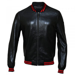 Men's Black Bomber Leather Jacket View 1
