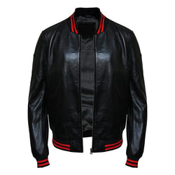 Men's Black Bomber Leather Jacket View 4