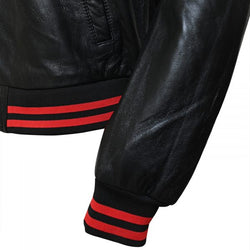 Men's Black Bomber Leather Jacket View 5