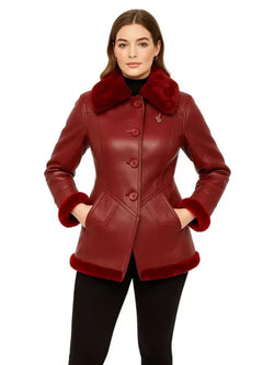 Shearling Leather Coat with Flared Hem View 1