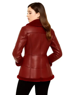 Shearling Leather Coat with Flared Hem View 2
