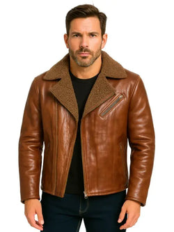 Men’s Brown Sheepskin Leather Jacket View 1