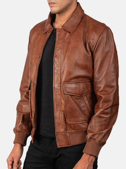 Big Flap Pockets Men’s Leather Bomber Jacket View 3