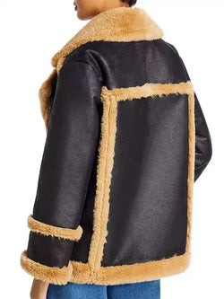 Katherine Black Leather Shearling Double Breasted Jacket View 2