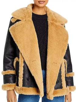 Katherine Black Leather Shearling Double Breasted Jacket View 3