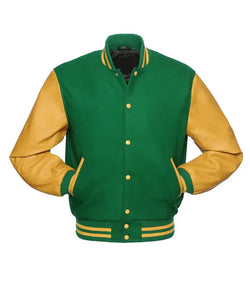 Kelly Green And Gold Varsity Jacket View 1