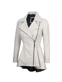 Womens White Peplum Leather Jacket View 4