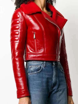 Lainey Red Lambskin Leather Cropped Jacket View 2