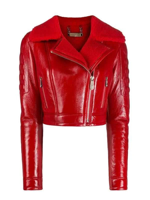 Lainey Red Lambskin Leather Cropped Jacket