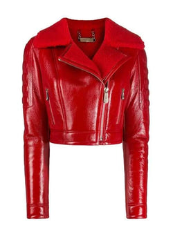 Lainey Red Lambskin Leather Cropped Jacket View 1