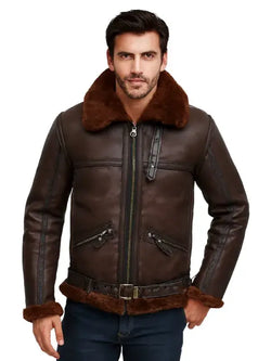 Men Aviator Bomber Leather Jacket View 1