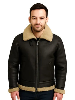 Men Black B3 Bomber Shearling Leather Jacket View 1