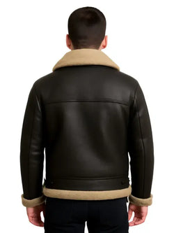 Men Black B3 Bomber Shearling Leather Jacket View 2