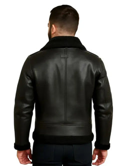 Men Shearling Black Biker Jacket View 2