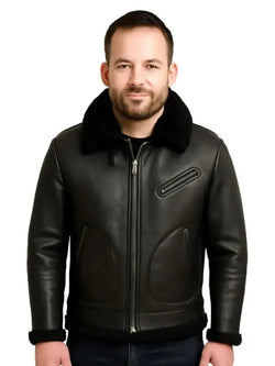Men Shearling Black Biker Jacket View 1