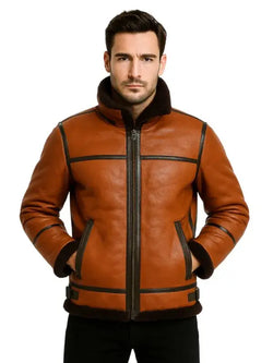 B3 Men’s Sheepskin Brown Shearling Jacket View 1