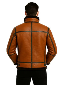 B3 Men’s Sheepskin Brown Shearling Jacket View 2