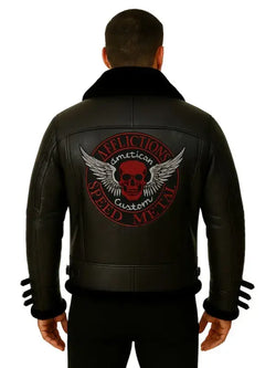 Men Black Shearling Biker Leather Jacket View 1