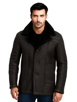 Men Black Shearling Biker Jacket View 1