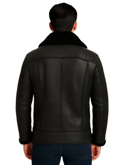 Men Black Shearling Biker Jacket View 2