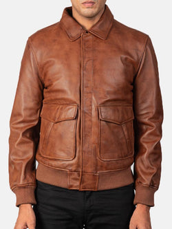 Big Flap Pockets Men’s Leather Bomber Jacket View 1