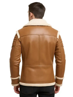 Brown Shearling-Lined Leather Aviator Jacket View 2