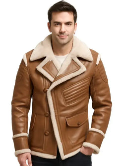 Brown Shearling-Lined Leather Aviator Jacket View 1