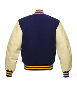 Navy And Natural With Gold Knit Trim Varsity Jacket View 3