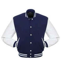 Navy And White Varsity Jacket View 1