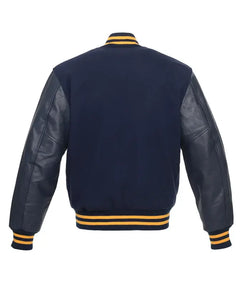 Navy With Gold Knit Trim Varsity Jacket View 3