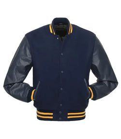 Navy With Gold Knit Trim Varsity Jacket View 2