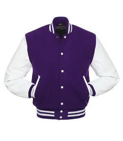 Purple and White Varsity Jacket View 3