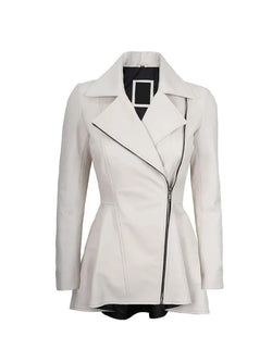 Womens White Peplum Leather Jacket View 1
