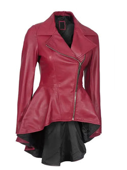 Womens Pink Peplum Leather Jacket View 2