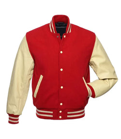 Red And Natural Varsity Jacket View 1