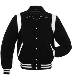 Retro Black Wool Varsity Jacket View 1