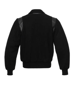 Retro Black Wool With Black Leather Varsity Jacket View 2